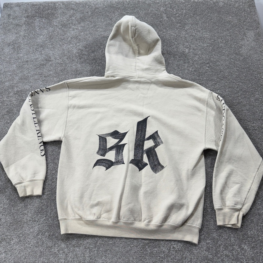 Fear of God Hoodie Mens‎ Large Sand Beige Sandcastle Kings Gothic Graphic Fleece - Picture 7 of 11